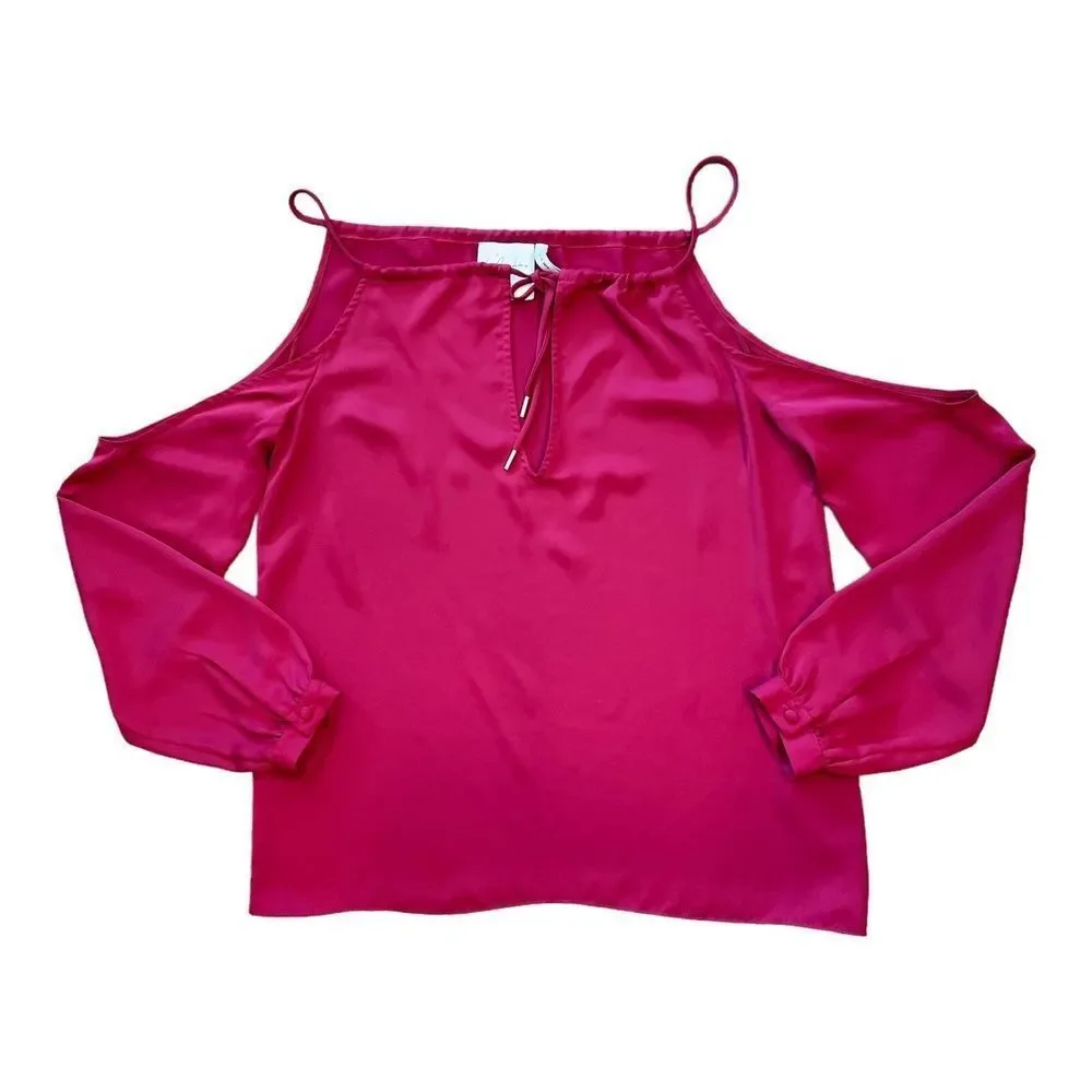 L'Academie Red Satin Tie-Front Cold-Shoulder Blouse Solid Minimalist Womens XS